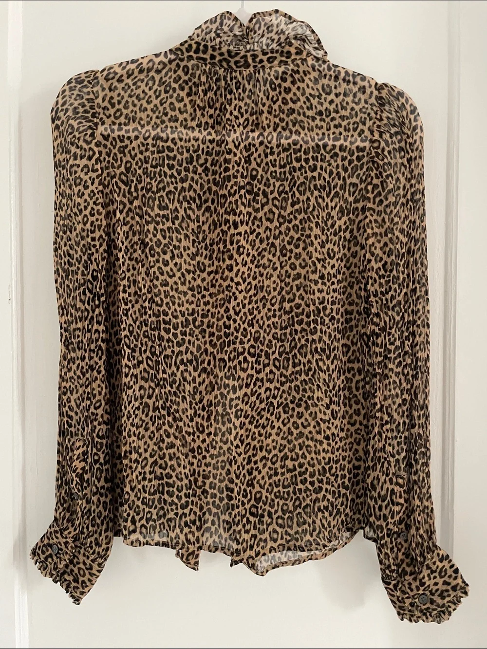 J Crew Leopard-Print Ruffle Front Blouse in Brown and Black Silk sheer